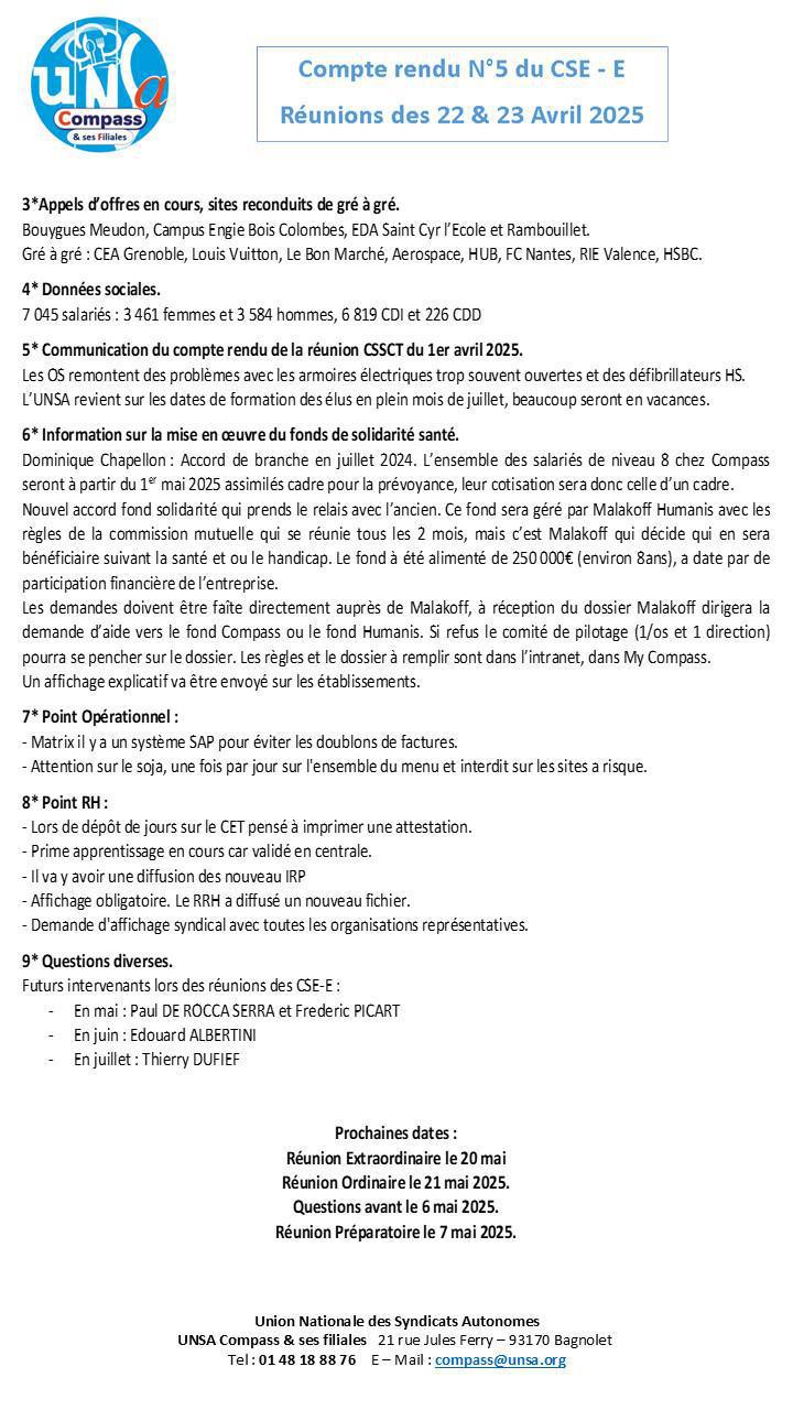 Compte rendu des CSE-E des 22 et 23 Avril 2025