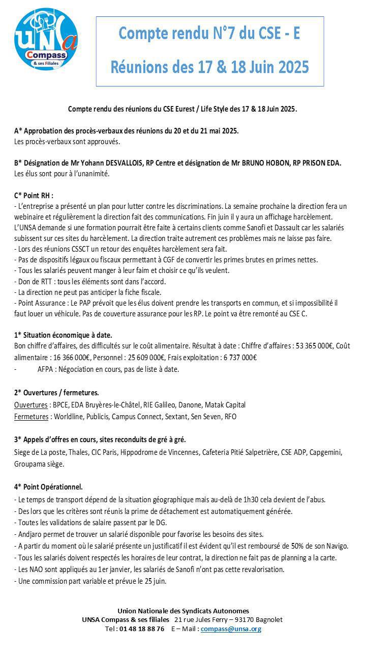 Compte rendu des CSE-E des 17 et 18 Juin 2025