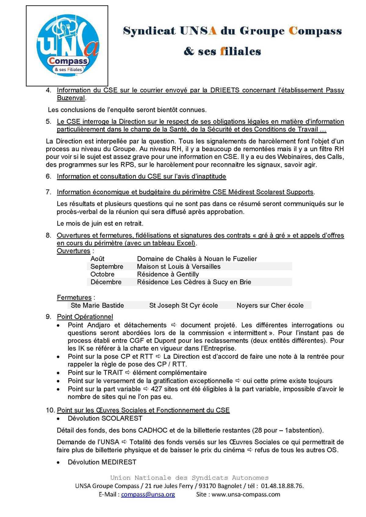 LETTRE D'informations du 23.24 Juillet 2025 CSE Médirest/Scolarest