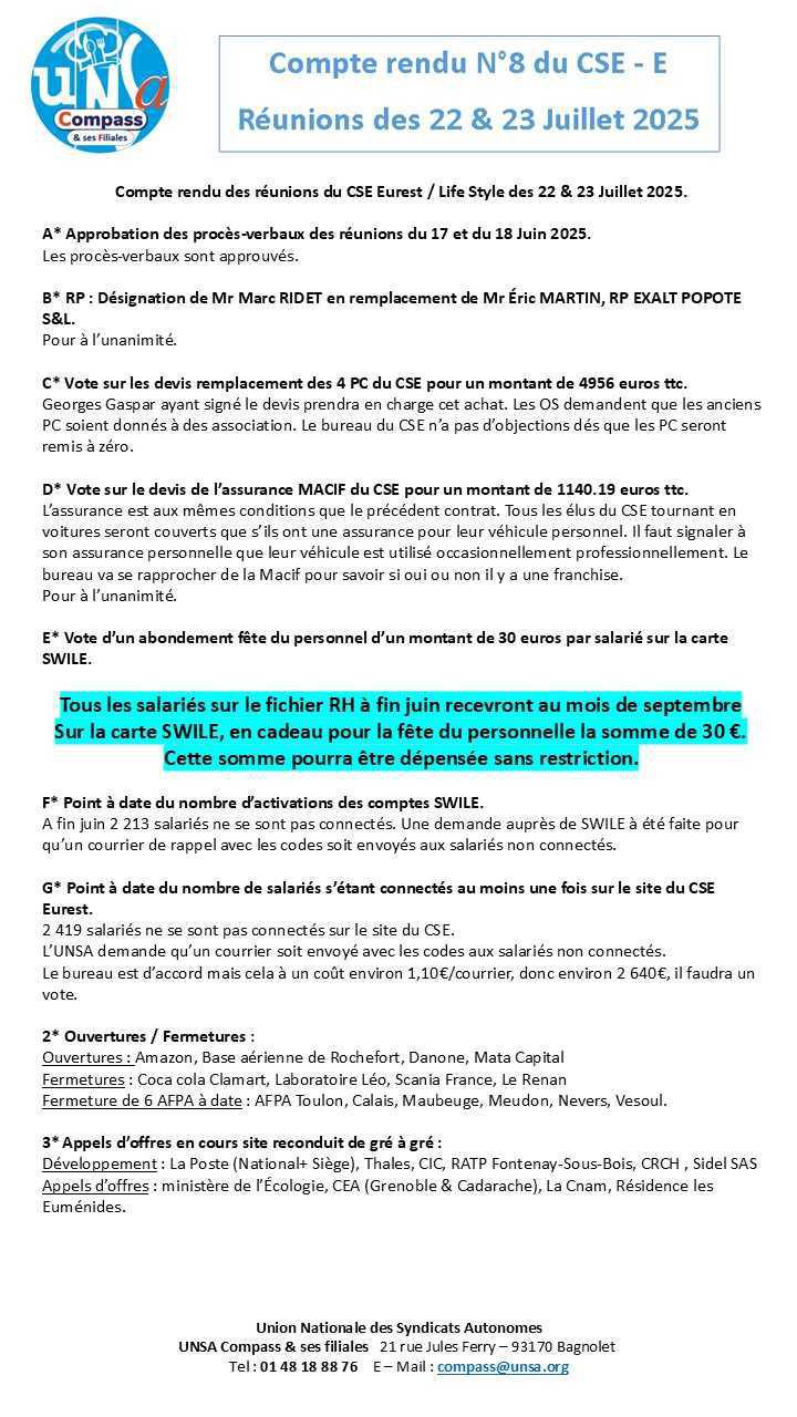 Compte rendu des CSE-E des 22 et 23 Juillet 2025