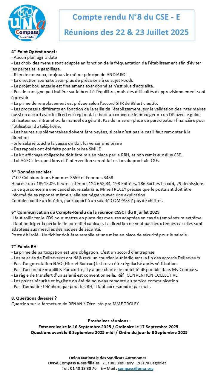 Compte rendu des CSE-E des 22 et 23 Juillet 2025