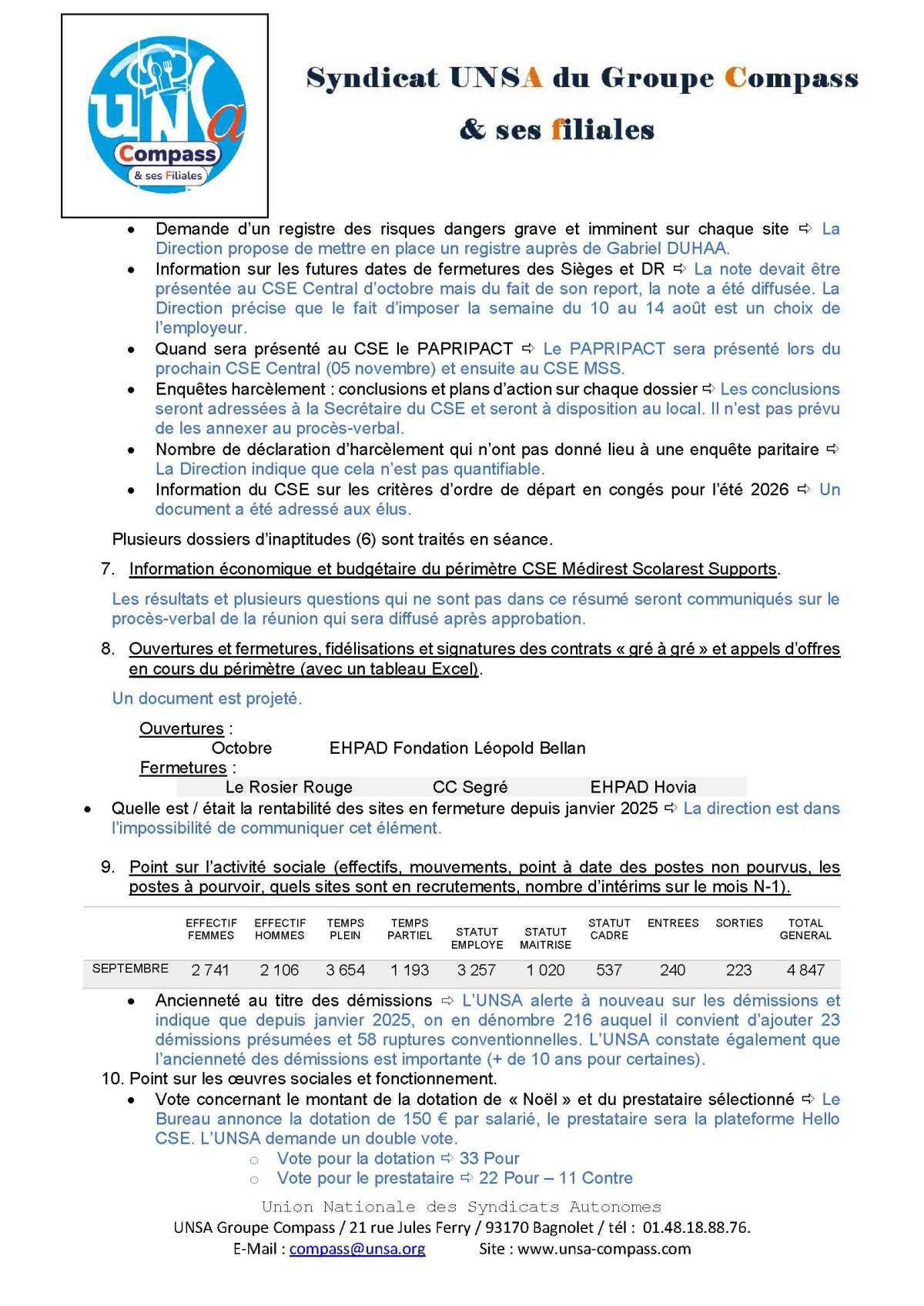 LETTRE D'informations du 22.23 Octobre 2025 CSE Médirest/Scolarest