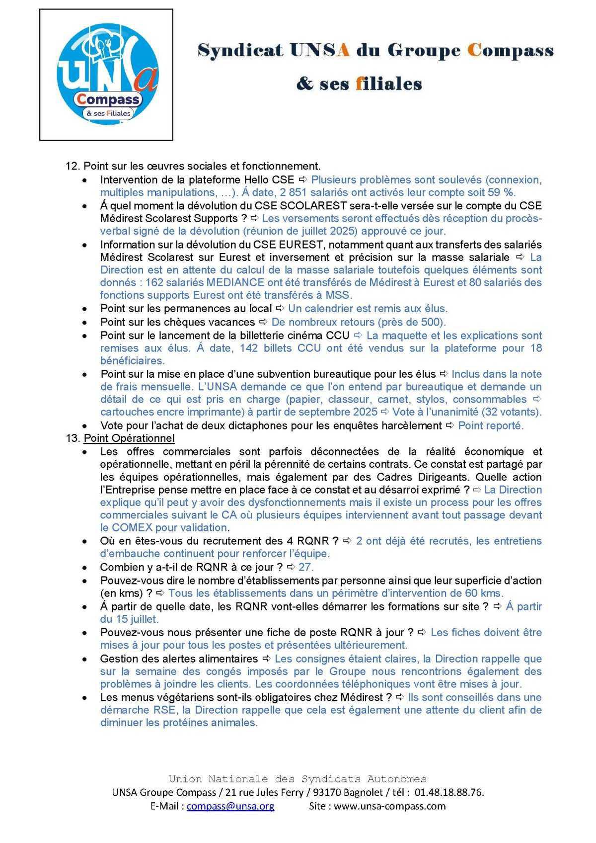 LETTRE D'informations du 22.23 Septembre 2025 CSE Médirest/Scolarest