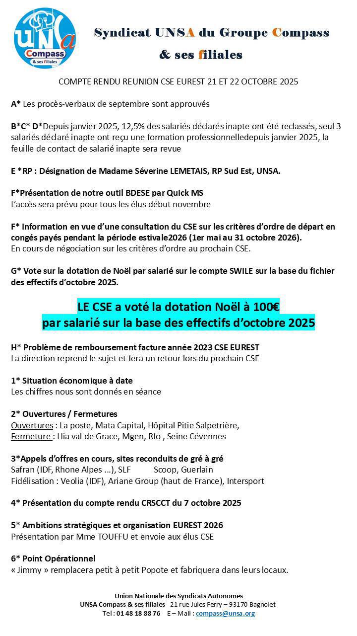 Compte rendu des CSE-E des 21 et 22 Octobre 2025