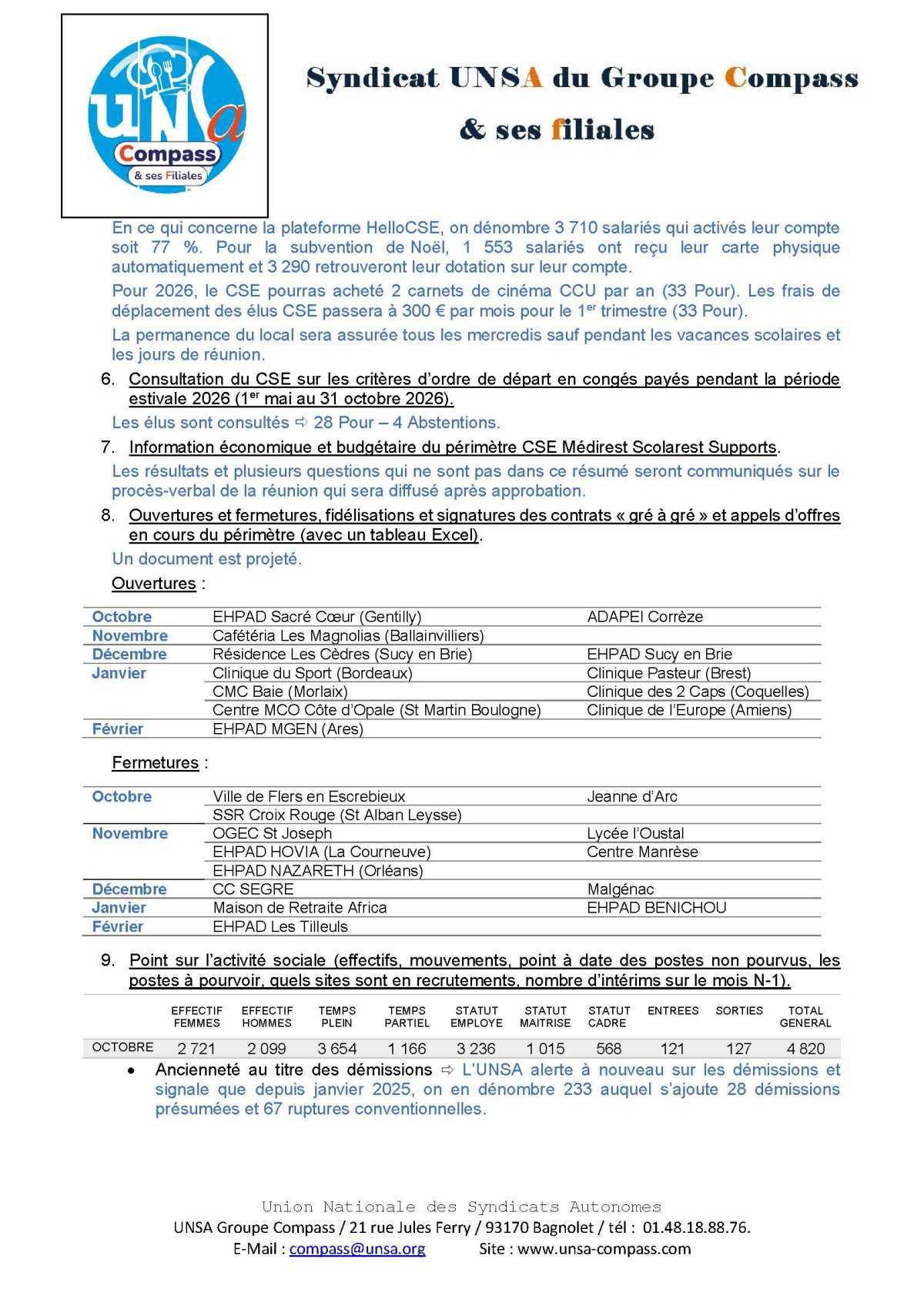 LETTRE D'informations du 24 . 25 Novembre 2025 CSE Médirest/Scolarest