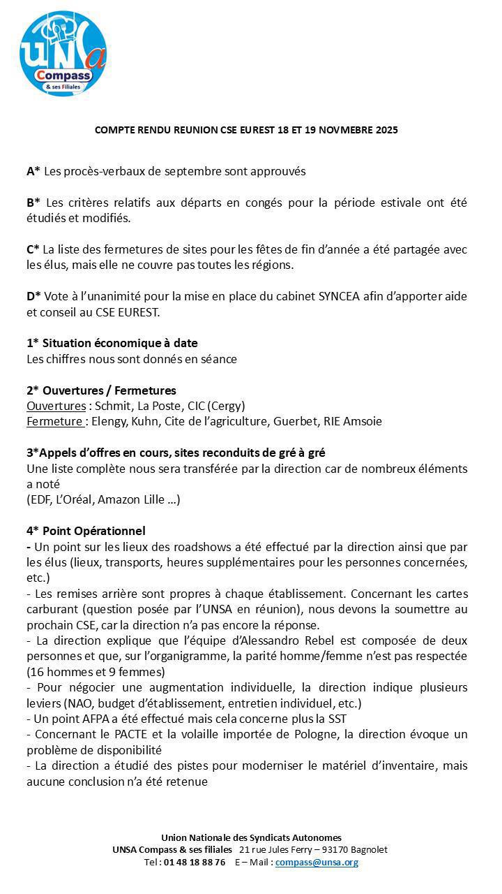 Compte rendu des CSE-E des 18 et 19 Novembre 2025