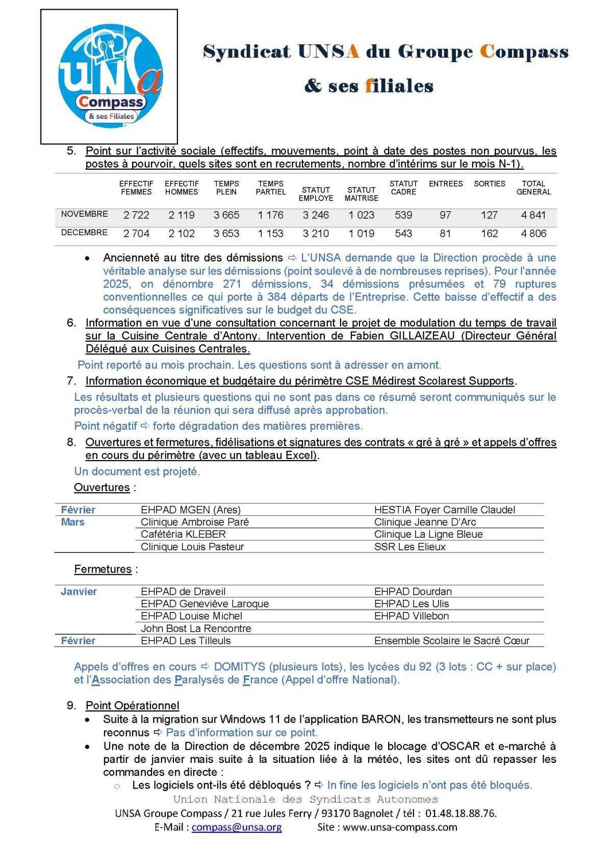 LETTRE D'informations du 28/29 Janvier 2026 CSE Médirest/Scolarest