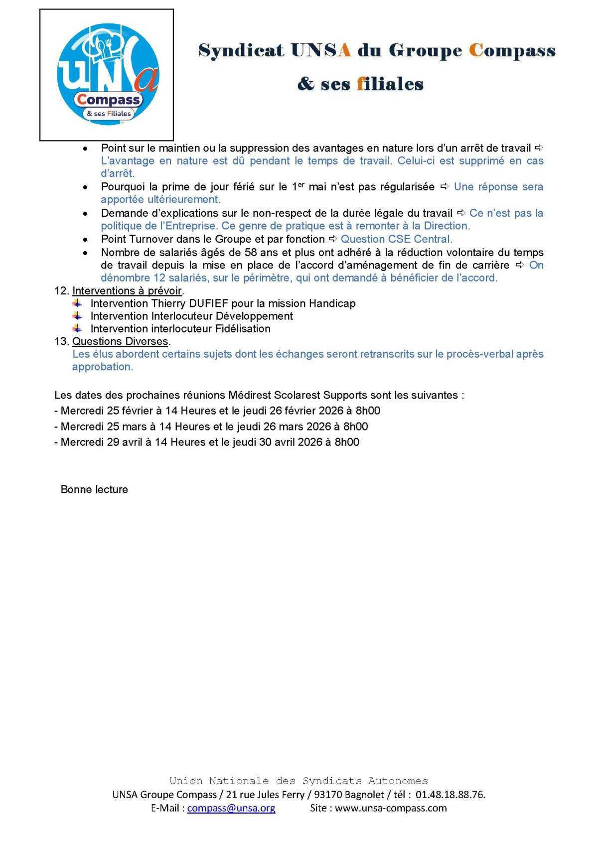 LETTRE D'informations du 28/29 Janvier 2026 CSE Médirest/Scolarest