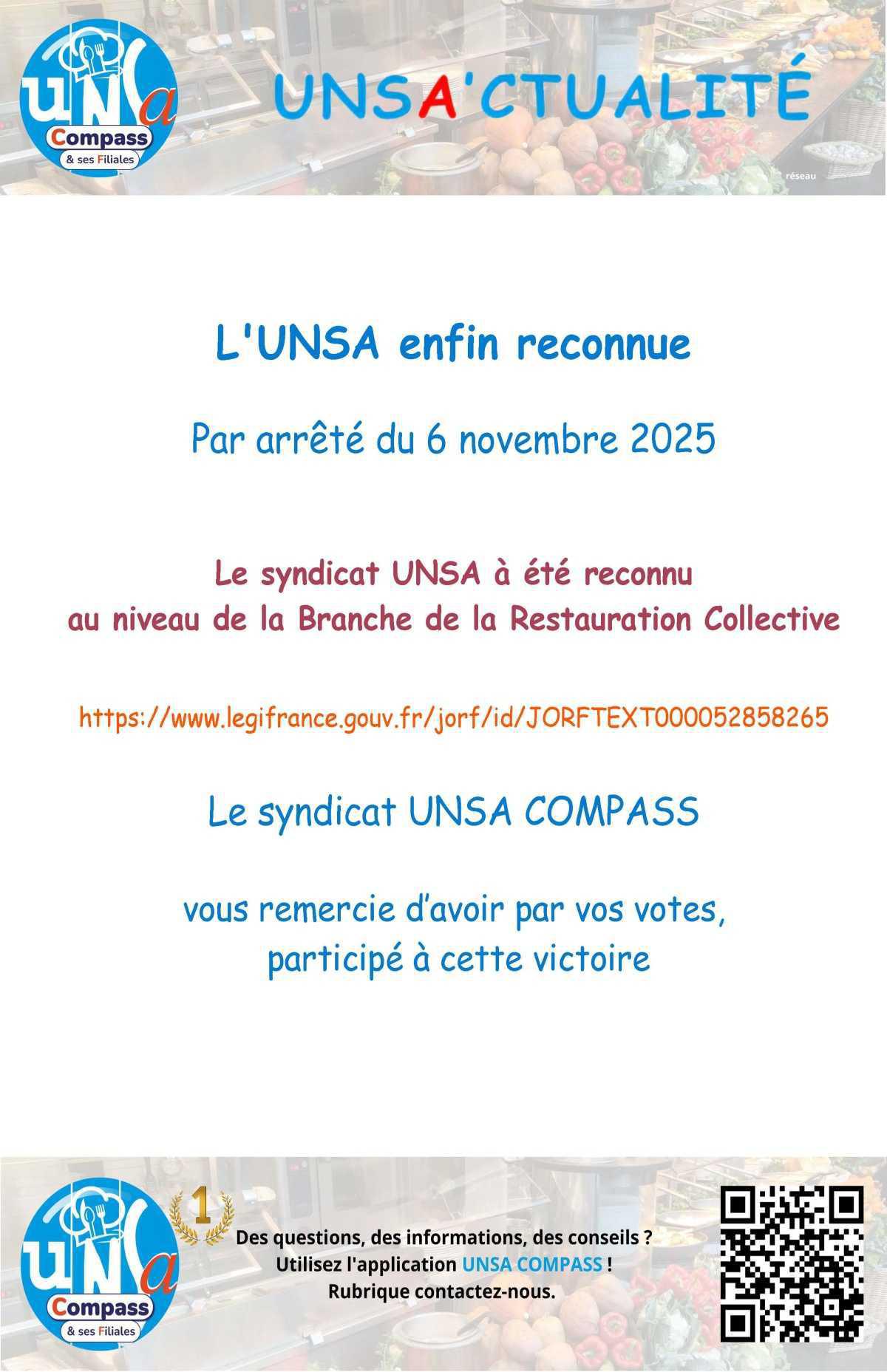 UNSA RECONNU DANS LA BRANCHE