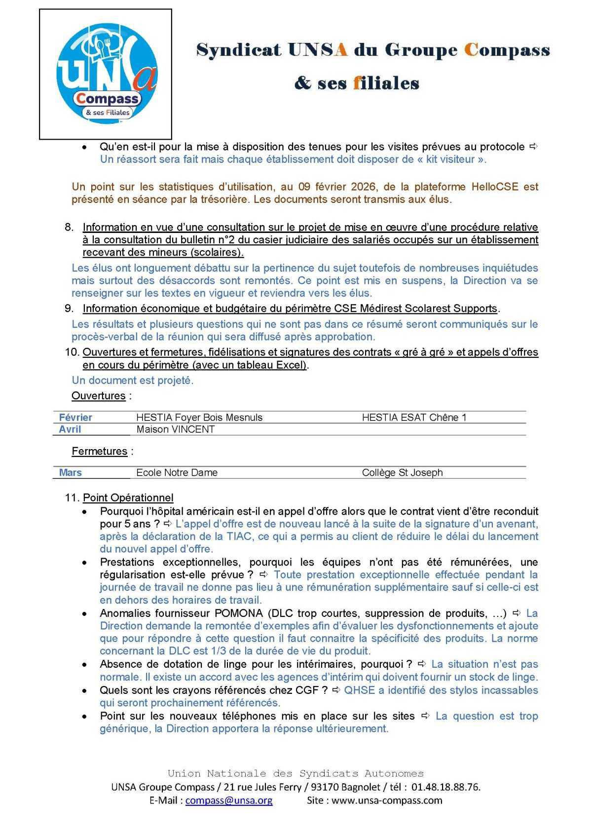 LETTRE D'informations du 25/26 Fevrier 2026 CSE Médirest/Scolarest