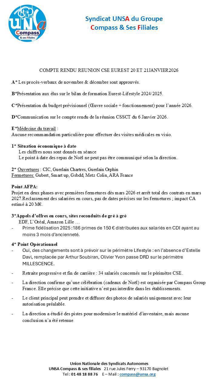 Compte rendu des CSE-E des 20 et 21 Janvier 2026
