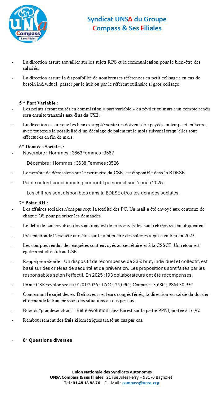 Compte rendu des CSE-E des 20 et 21 Janvier 2026