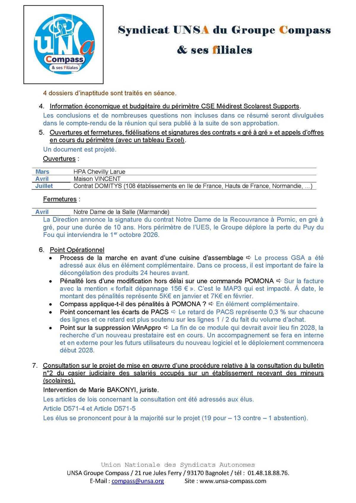 LETTRE D'informations du 25/26 Mars 2026 CSE Médirest/Scolarest