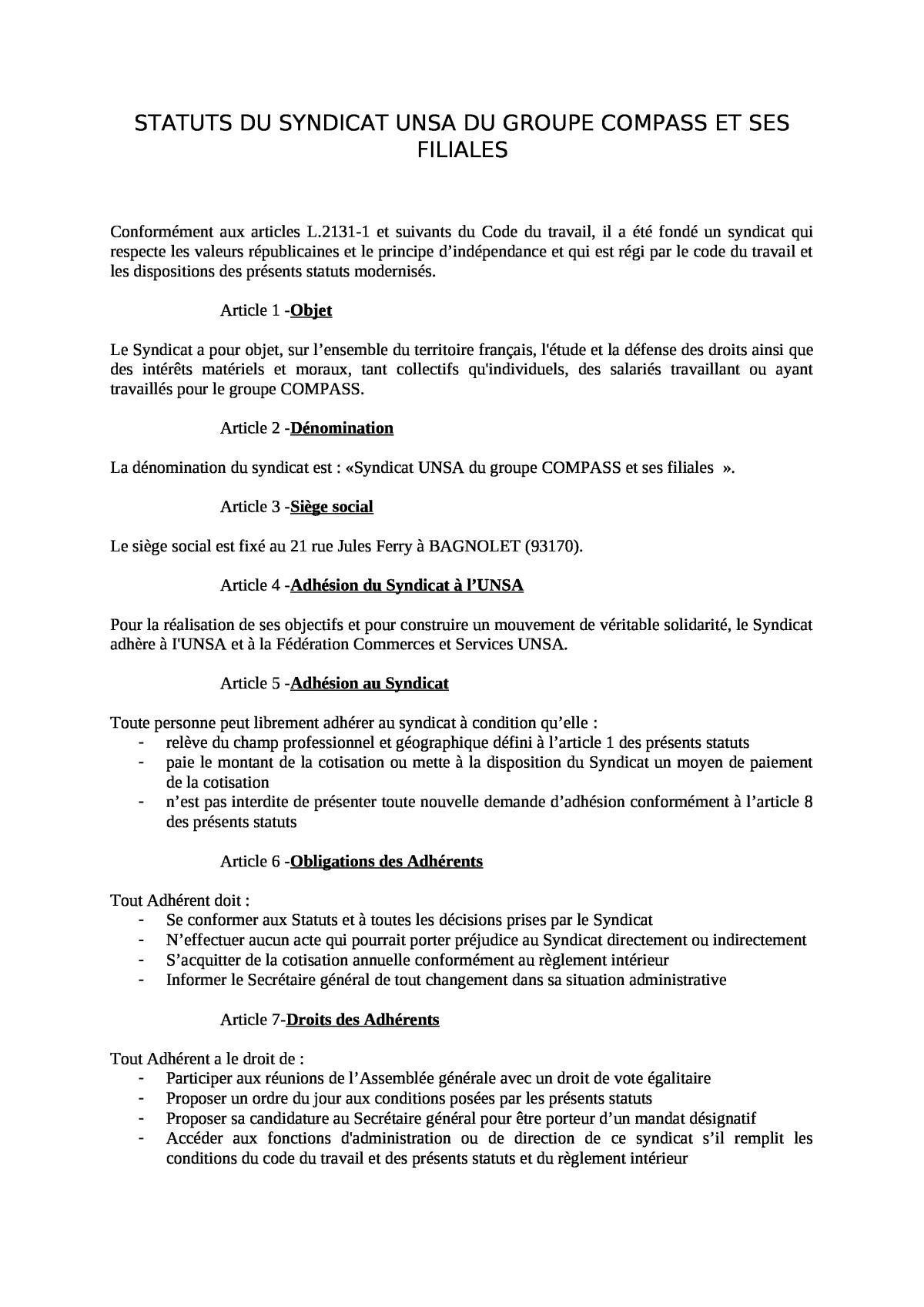 STATUTS ACTUEL