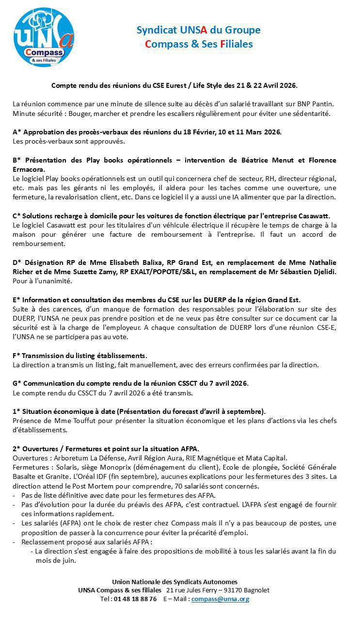 Compte rendu des CSE-E des 21 et 22 Avril 2026