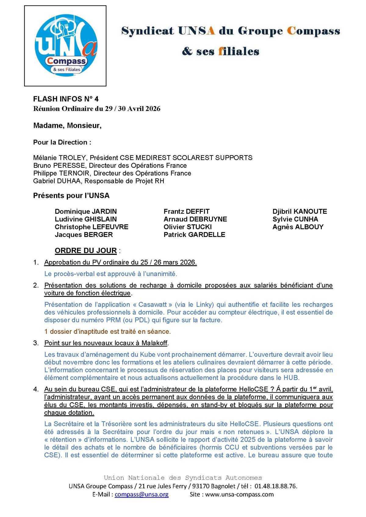 LETTRE D'informations du 29/30 Avril 2026 CSE Médirest/Scolarest
