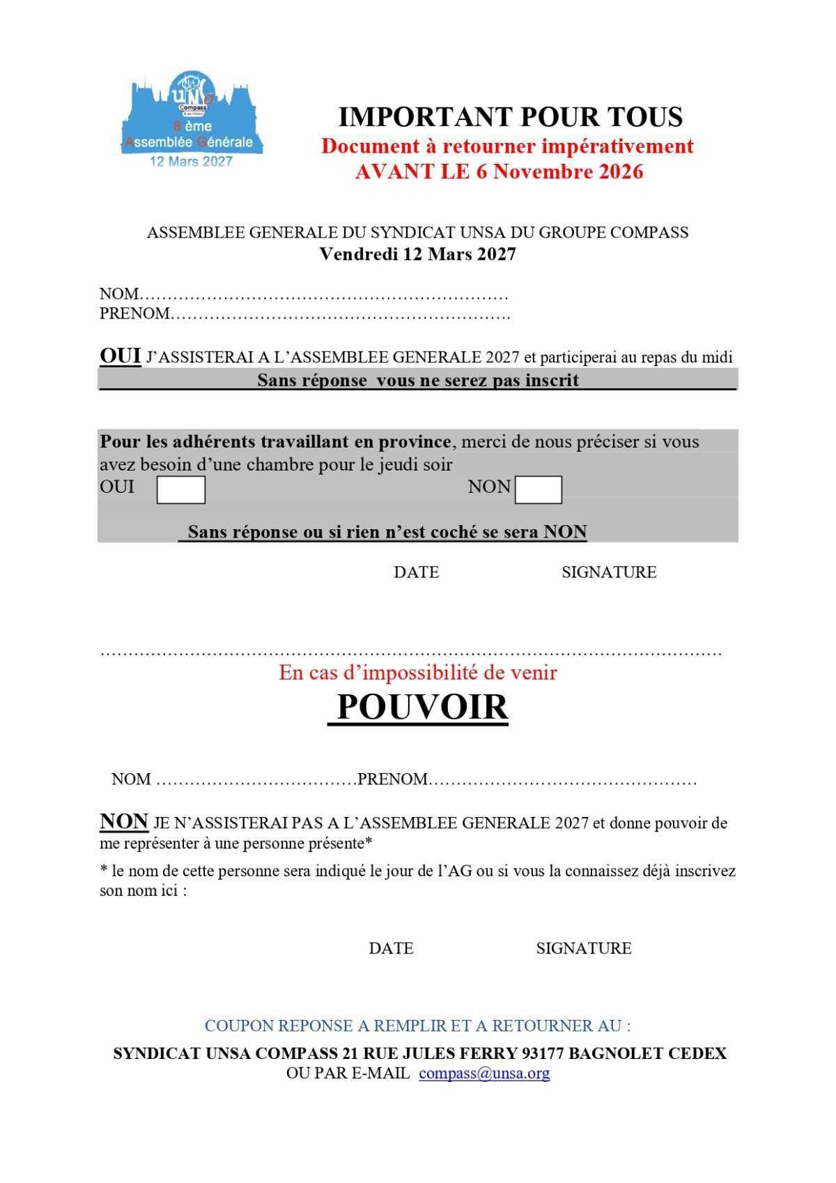 Inscription à l'AG 2027