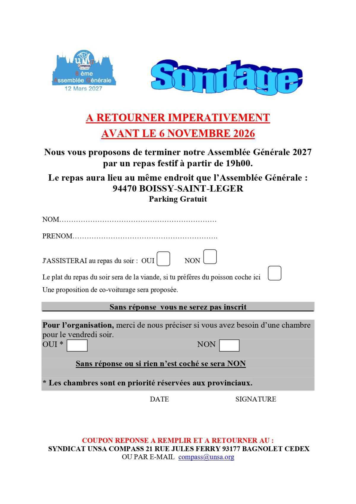 PARTICIPATION AU REPAS DU SOIR