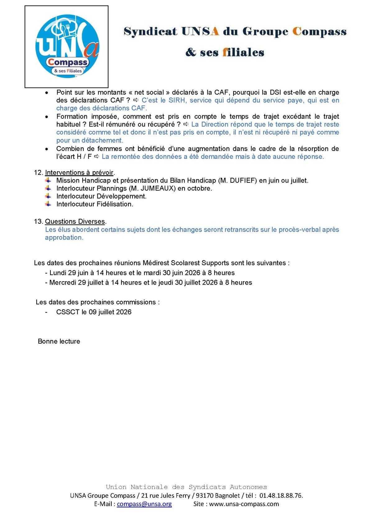 LETTRE D'informations du 27/28 Mai 2026 CSE Médirest/Scolarest