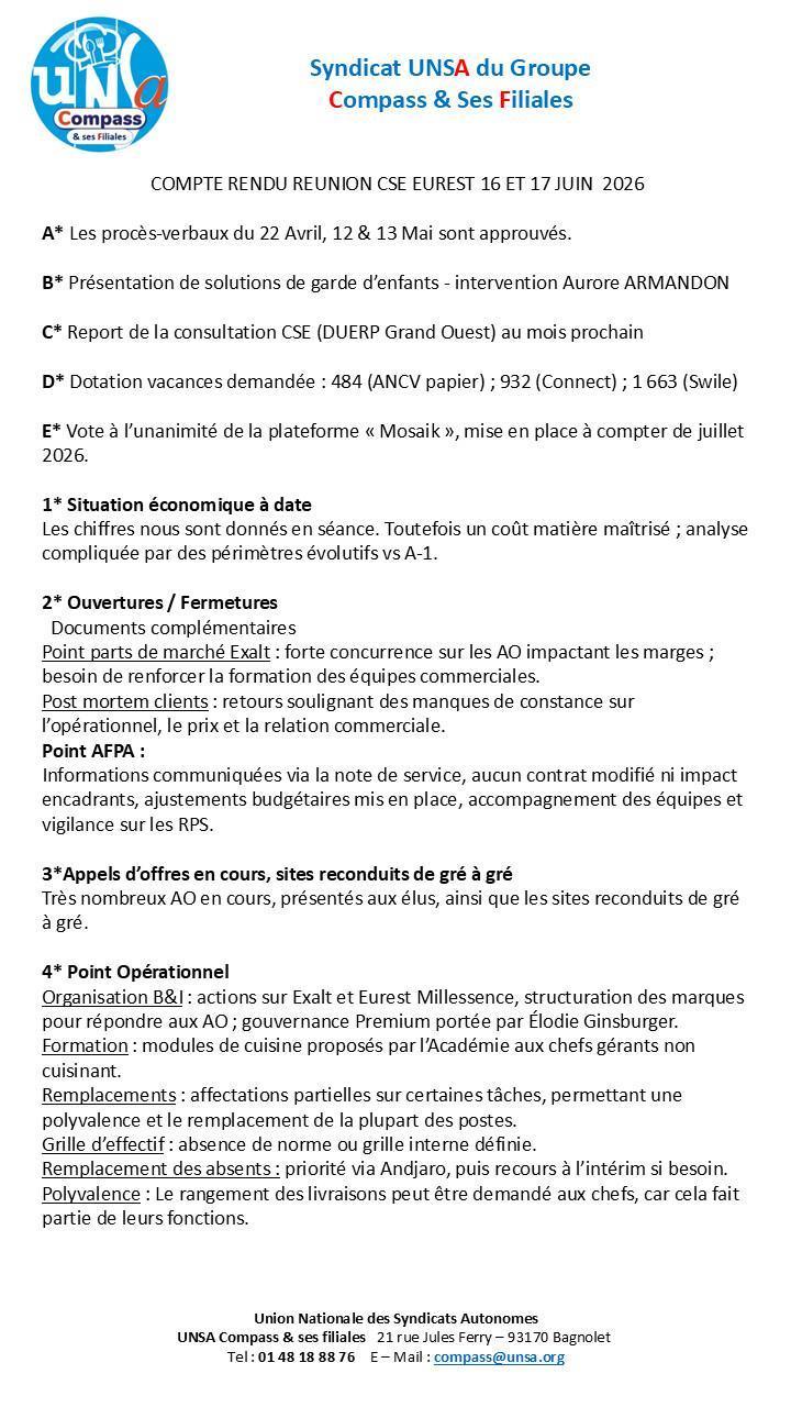 Compte rendu des CSE-E des 16 et 17 Juin 2026