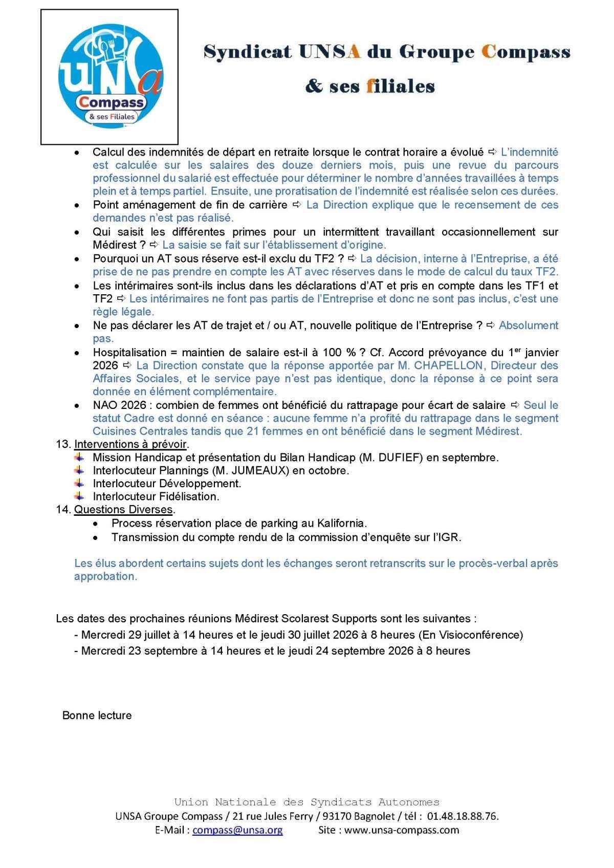 LETTRE D'informations du 29/30 Juin 2026 CSE Médirest/Scolarest
