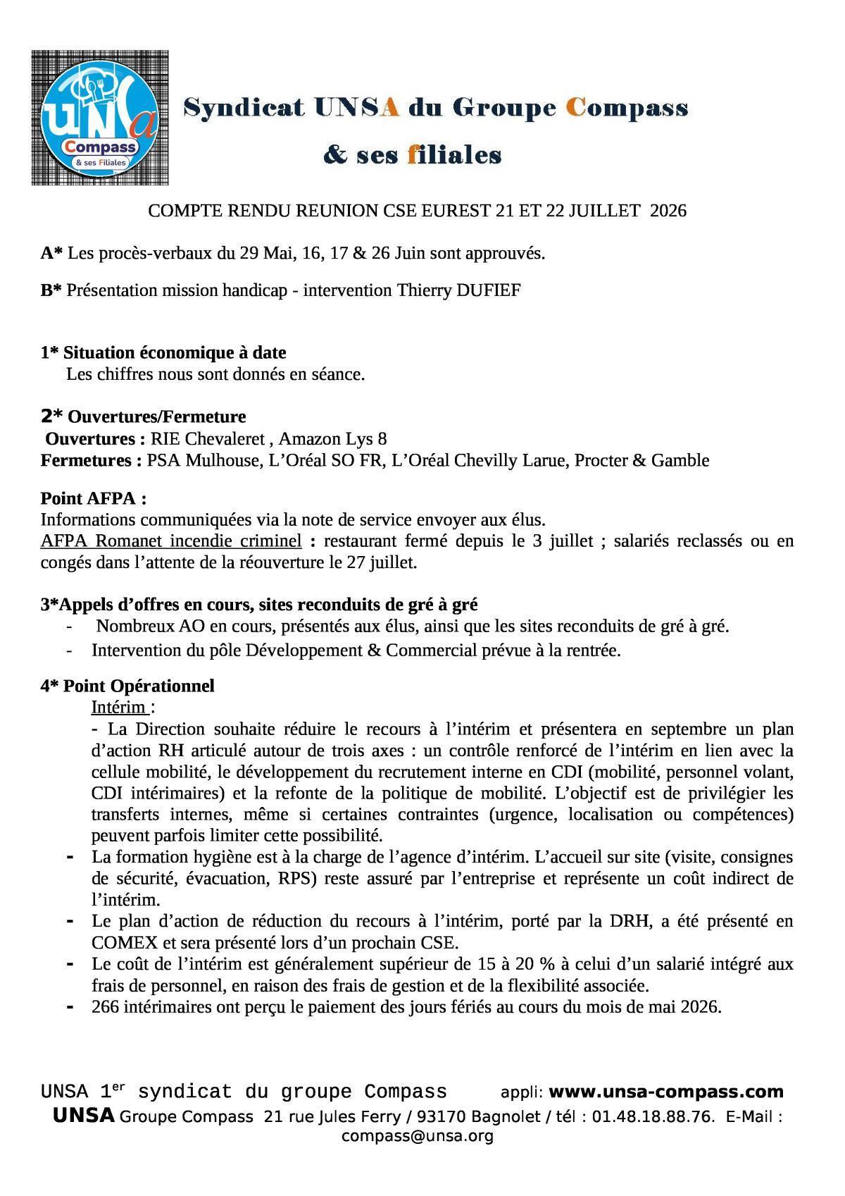 Compte rendu des CSE-E des 21 et 22 Juillet 2026