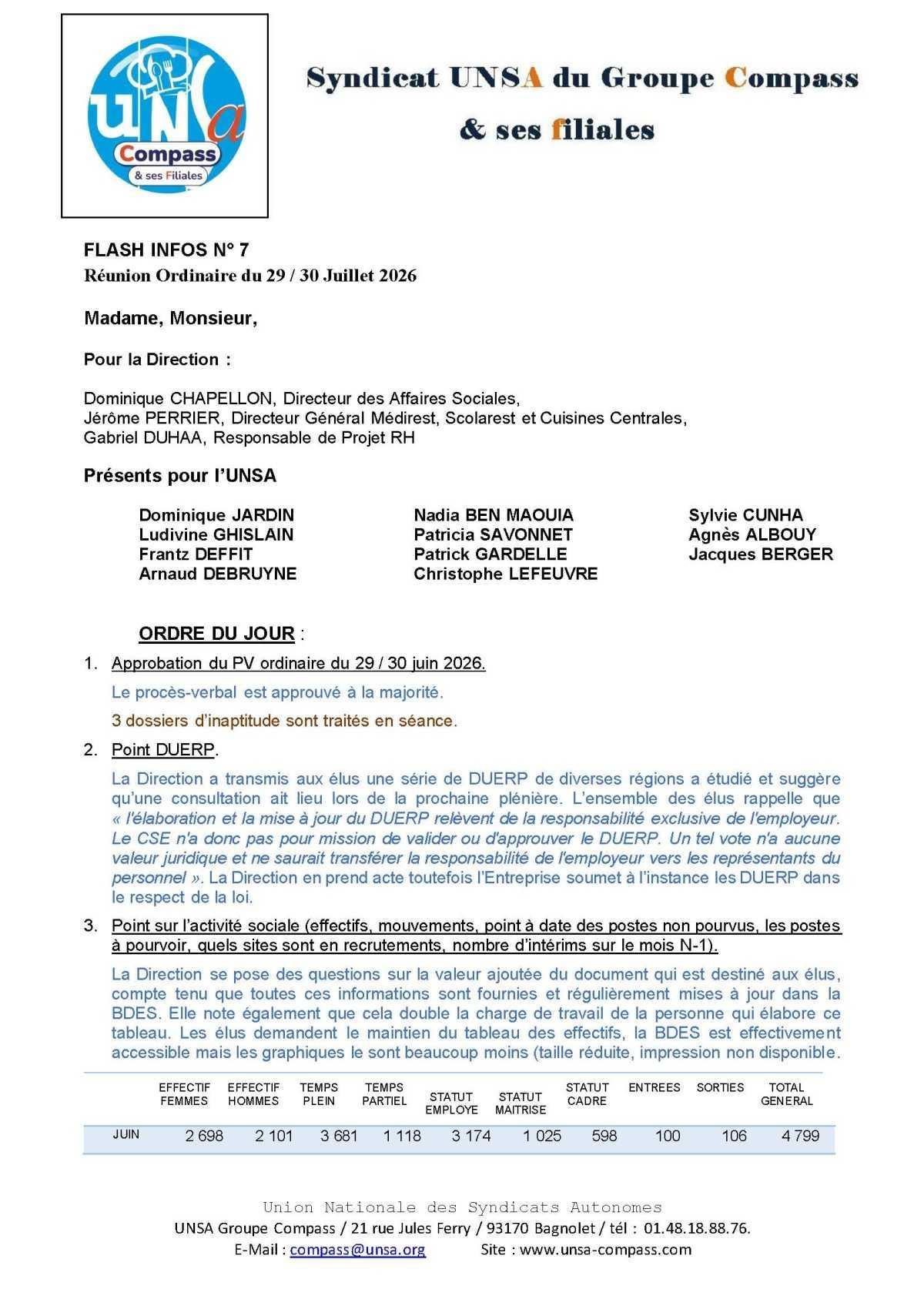 LETTRE D'informations du 29/30 Juillet 2026 CSE Médirest/Scolarest