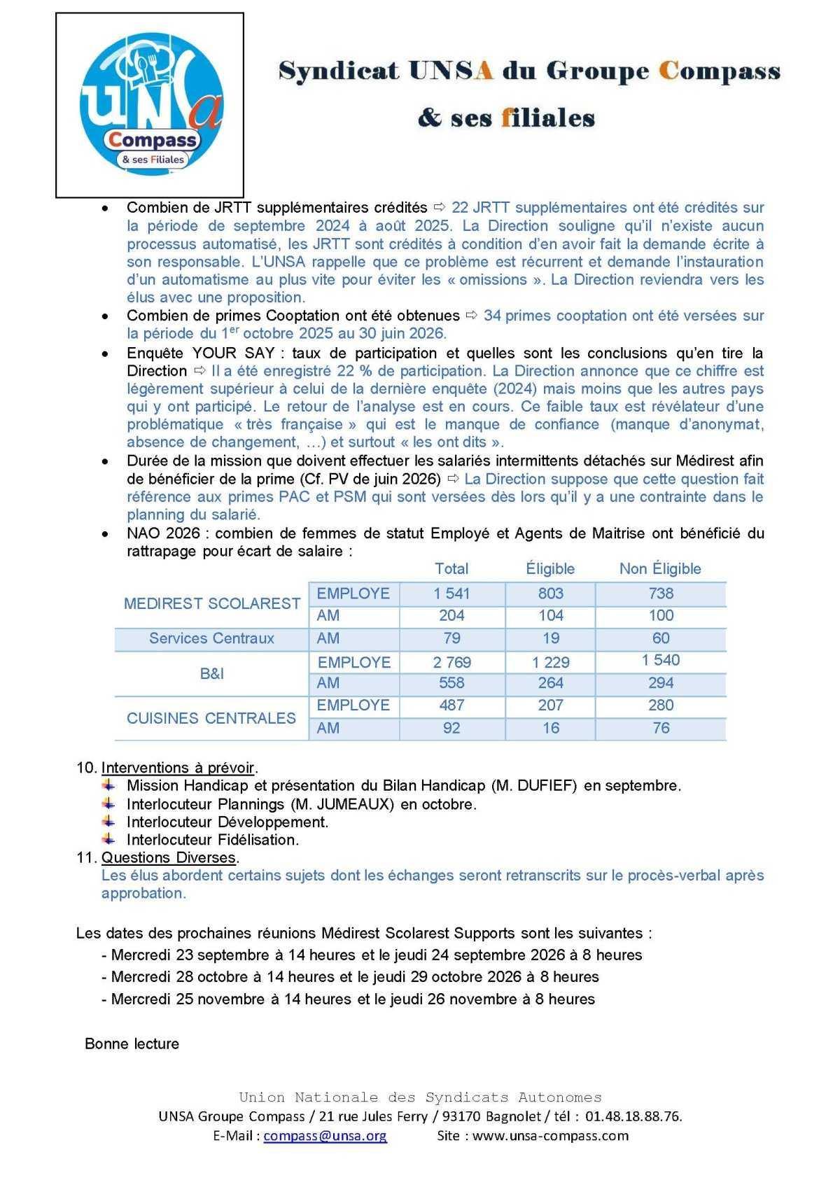 LETTRE D'informations du 29/30 Juillet 2026 CSE Médirest/Scolarest
