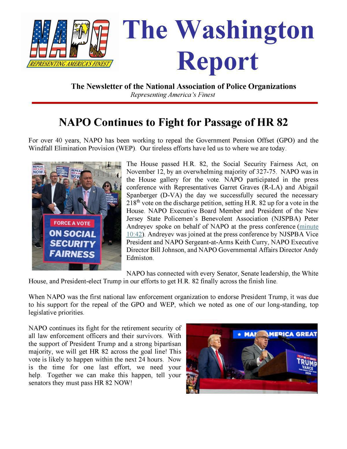 NAPO Continuing to Fight For H.R. 82 NAPO Continuing to Fight For H.R. 82