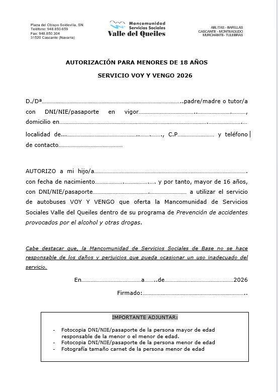 Autorización para menores de 18 años