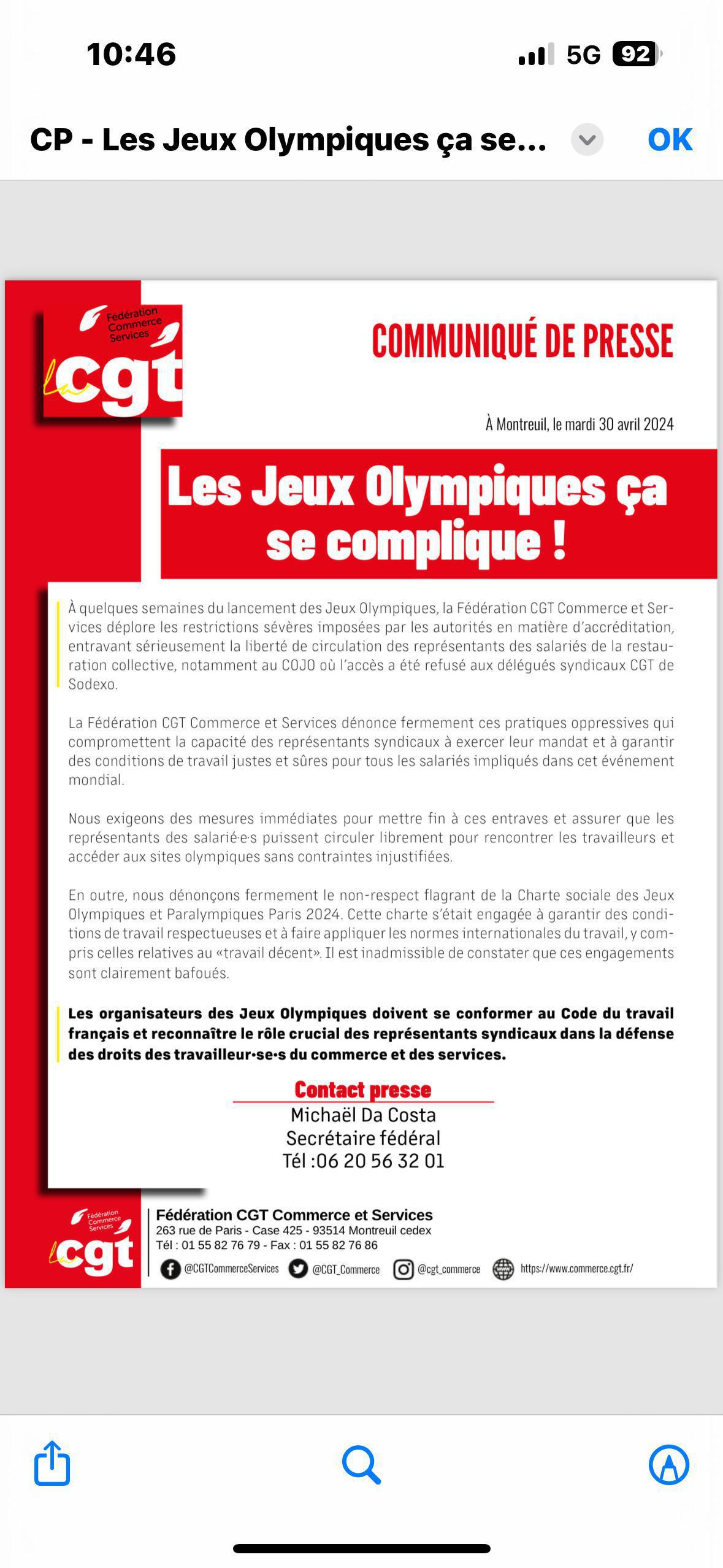 Les Jeux Olympiques ça se complique ! À quelques semaines du lancement des Jeux Olympiques, la Fédération CGT Com