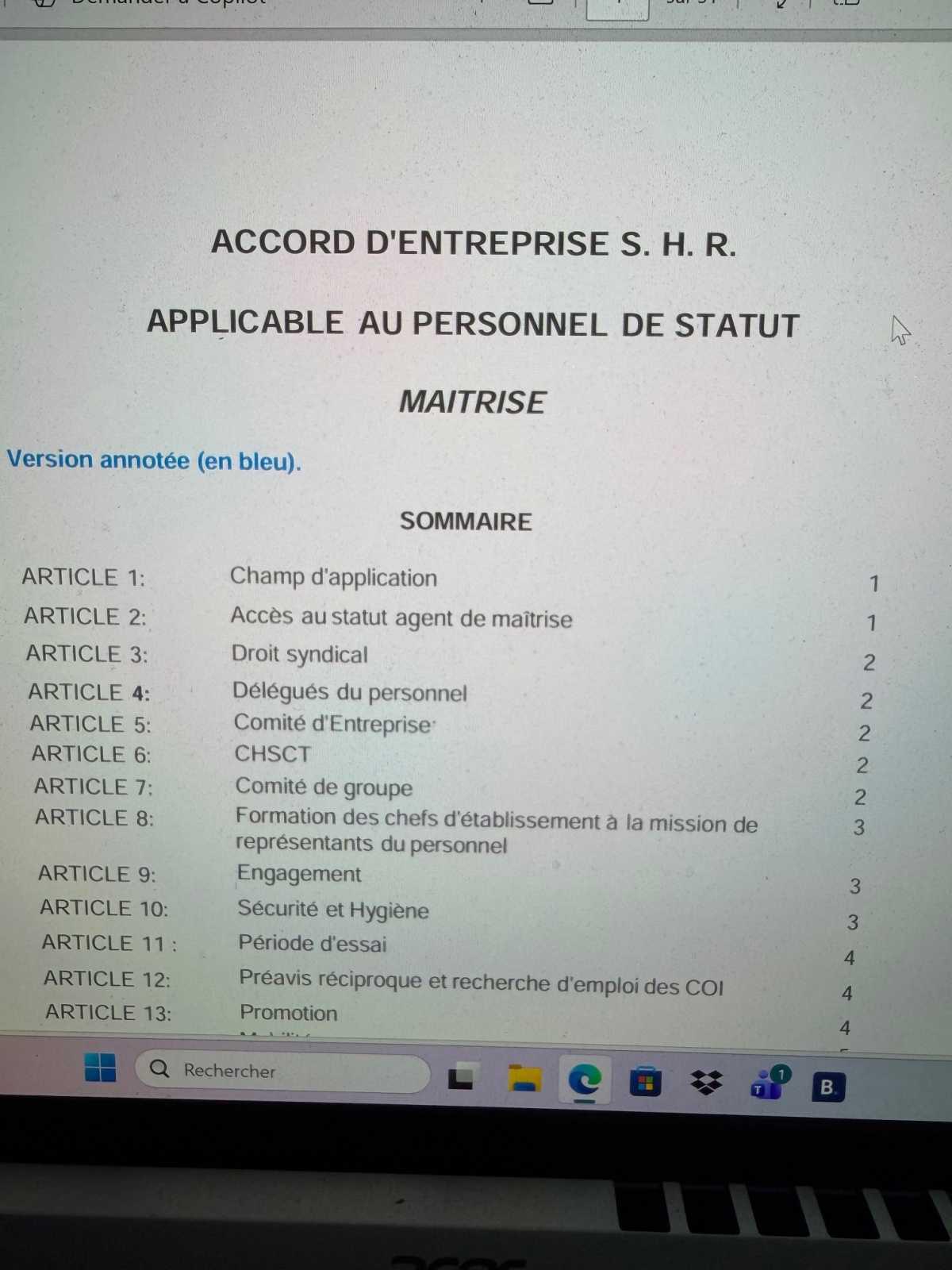Accord ex SHR annoté Maîtrise 