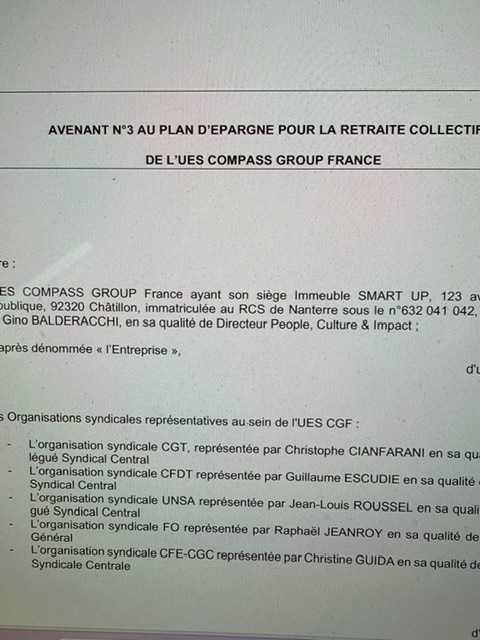 AVENANT N°3 AU PLAN D’EPARGNE POUR LA RETRAITE COLLECTIF DE L’UES COMPASS GROUP FRANCE AVENANT N°3 AU PLAN D’EPARGNE POUR LA RETRAITE COLLECTIF DE L’UES COMPASS GROUP FRANCE