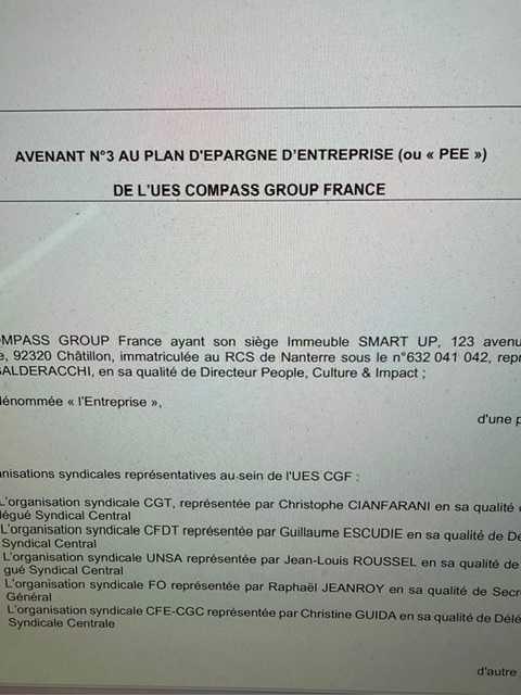 AVENANT N°3 AU PLAN D'EPARGNE D’ENTREPRISE (ou « PEE ») DE L’UES COMPASS GROUP FRANCE