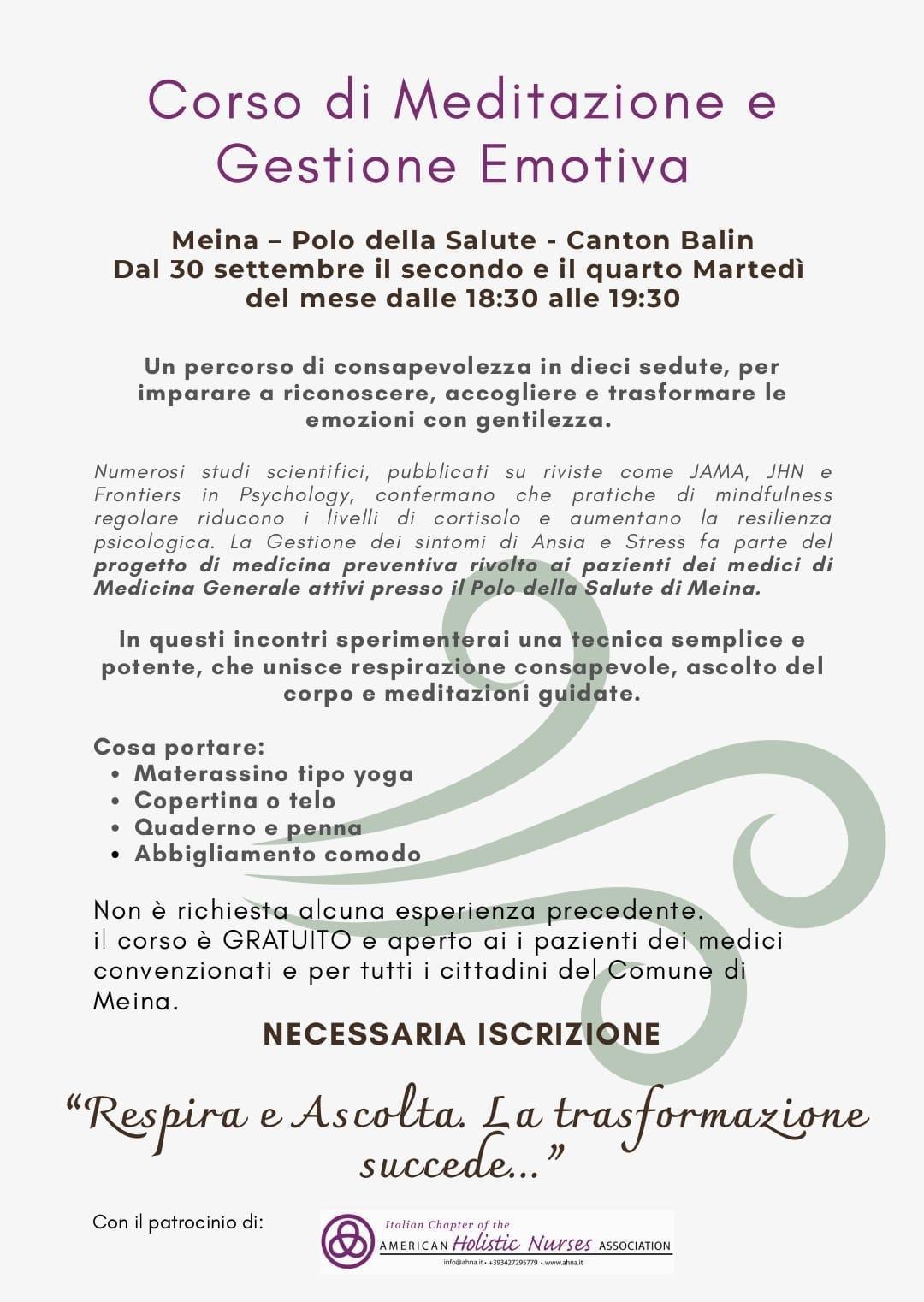 Corso di Meditazione e Gestione Emotiva (dalle 18:30 alle 19:30) Corso di Meditazione e Gestione Emotiva (dalle 18:30 alle 19:30)