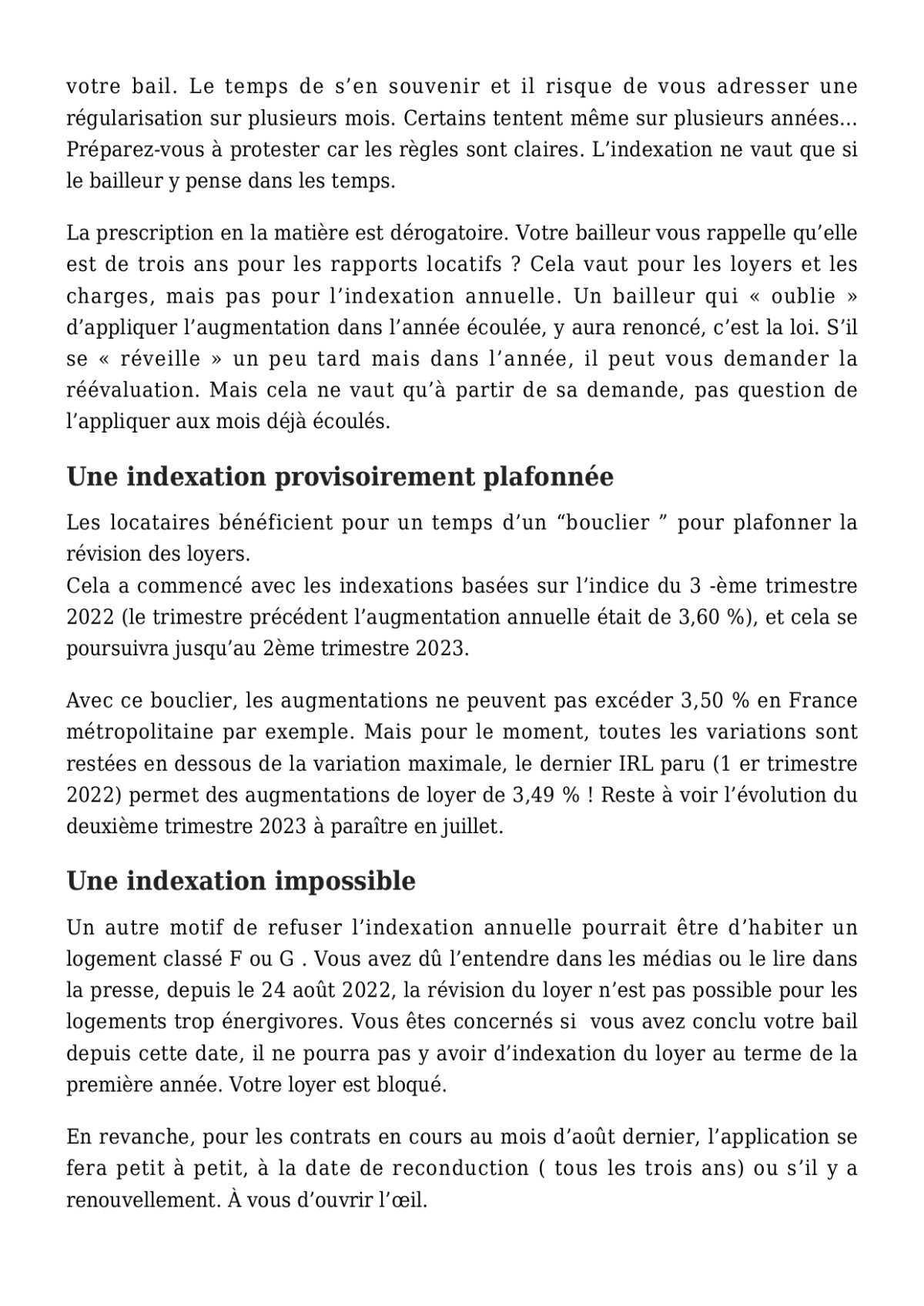 LOGEMENT : Indexation du loyer