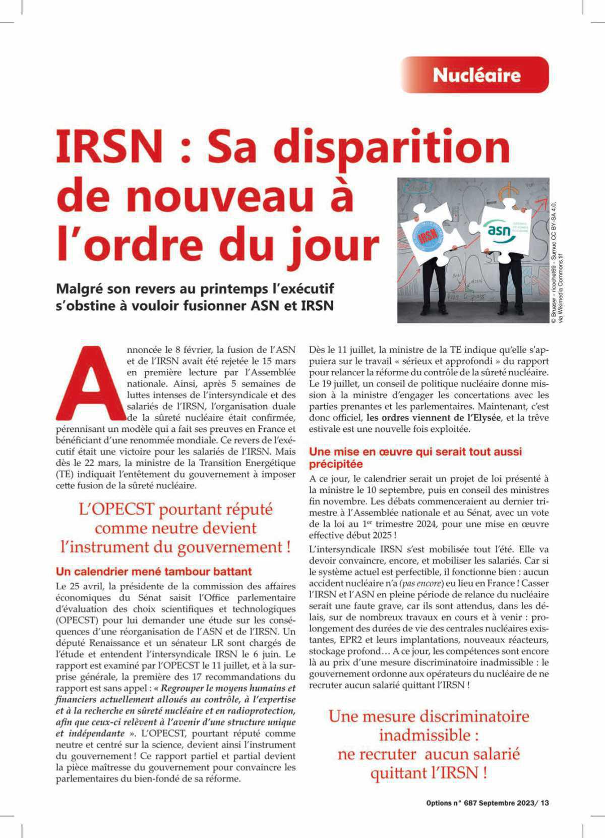 IRSN : Sa disparition de nouveau à l'ordre du jour !