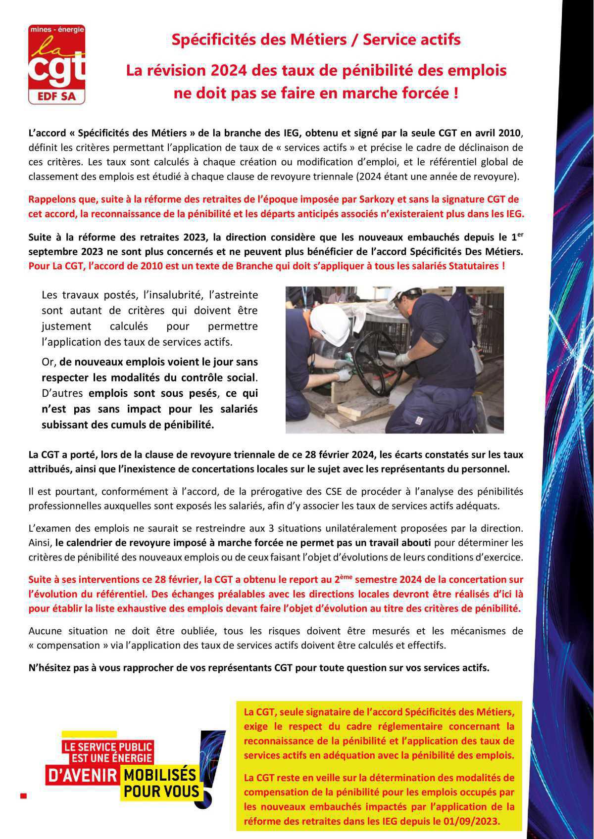 La CGT en veille active sur le taux de service actif des agents