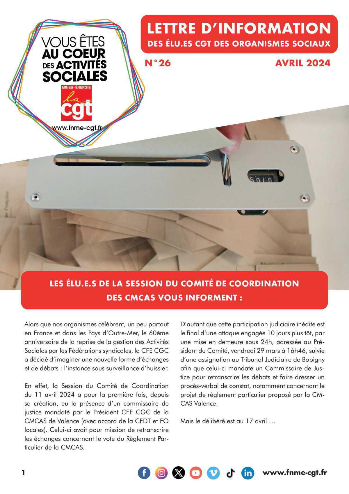 Lettre d’information des élu.es CGT des organismes sociaux 