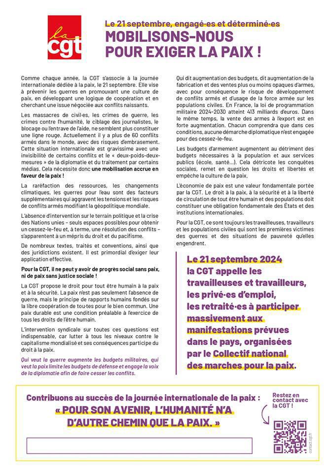 21 septembre : journée mondiale pour la paix