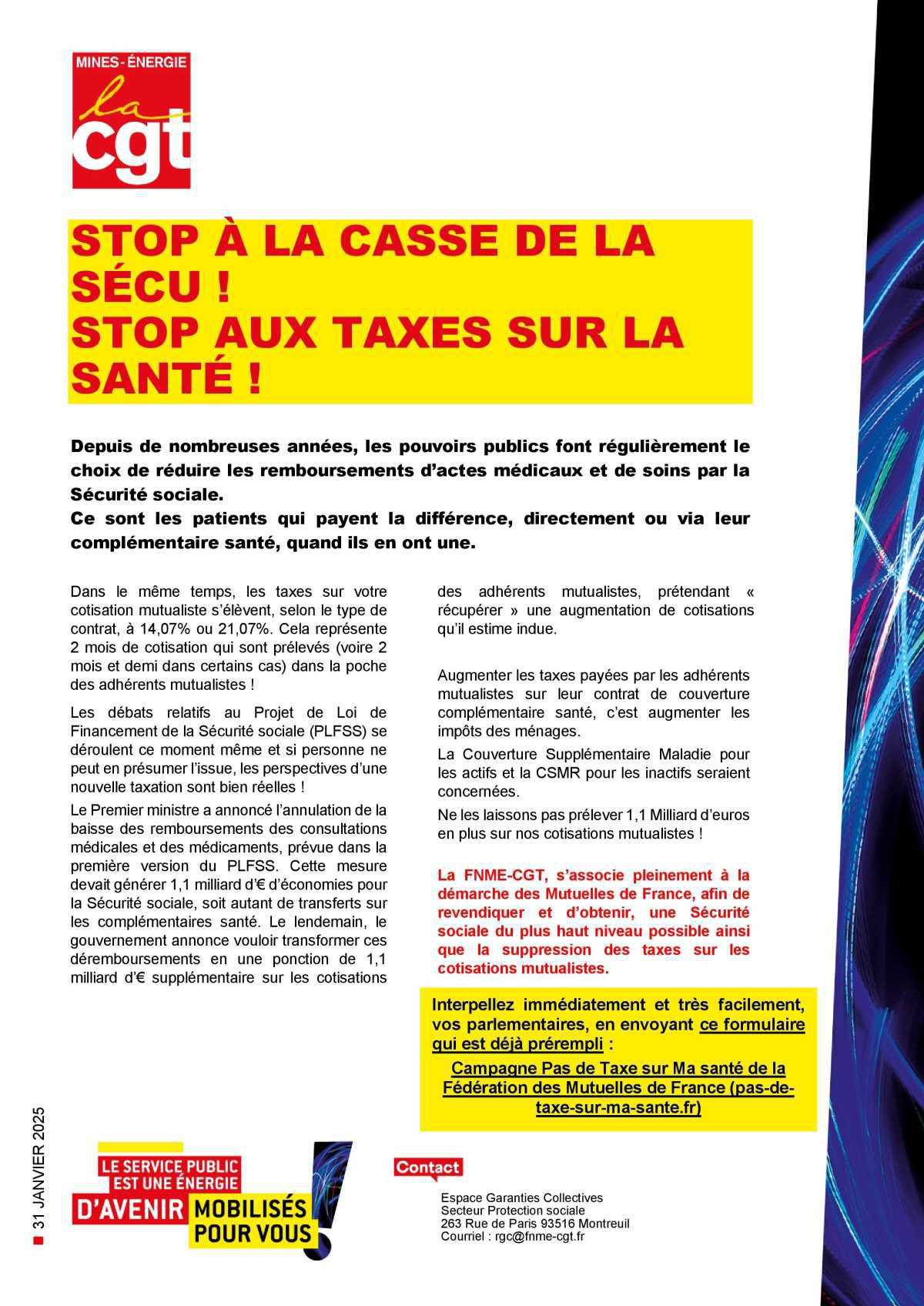 Stop à la casse de la sécu ! Stop aux taxes sur la santé !