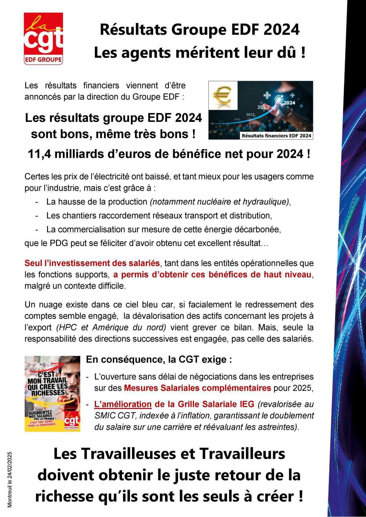 Résultats Groupe EDF 2024, les agents méritent leur dû !!