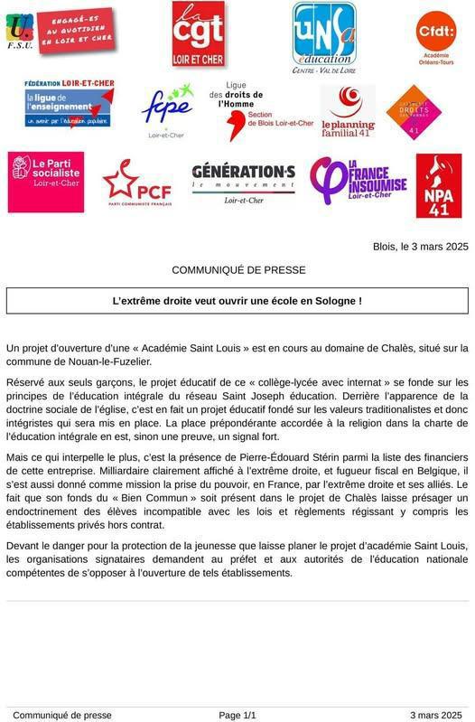 Non, à l'ouverture d'une école de l’extrême droite en Sologne !