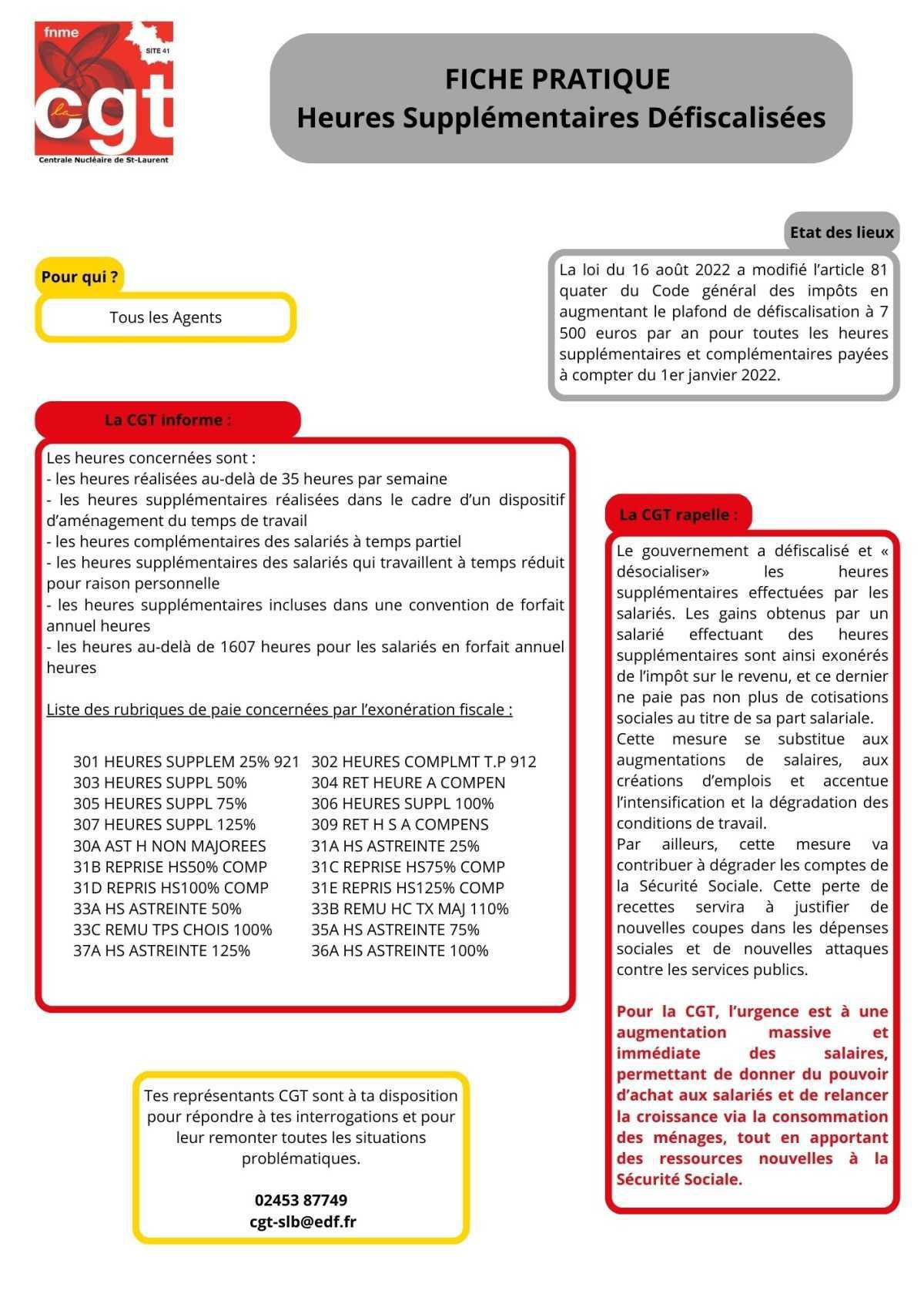 Fiche pratique : Les heures supplémentaires défiscalisées
