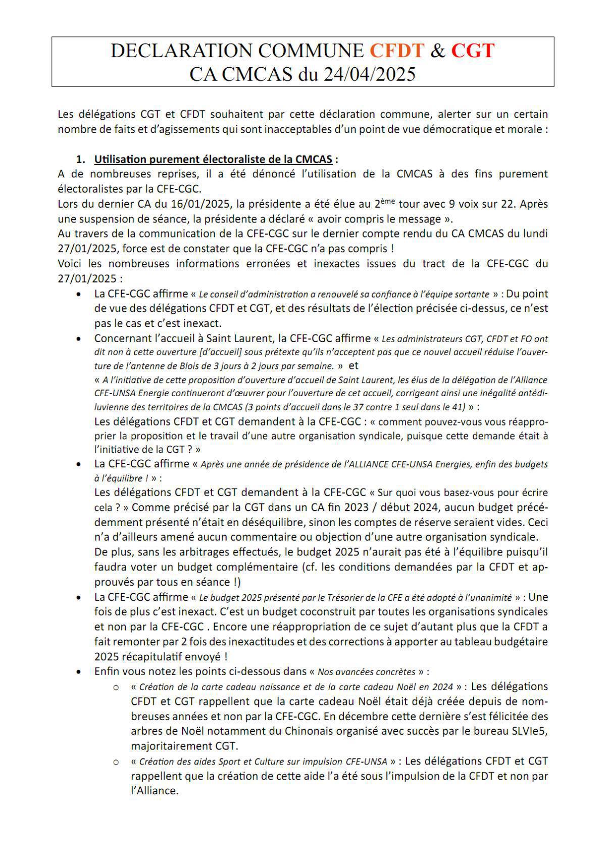 Alerte de la CGT et CFDT sur les agissements de la CFE-CGC