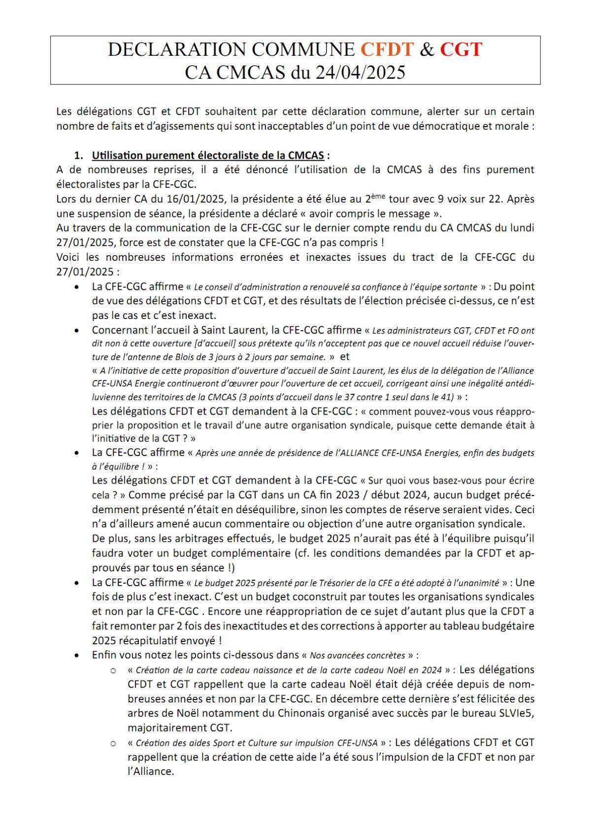 Alerte de la CGT et CFDT sur les agissements de la CFE-CGC Alerte de la CGT et CFDT sur les agissements de la CFE-CGC