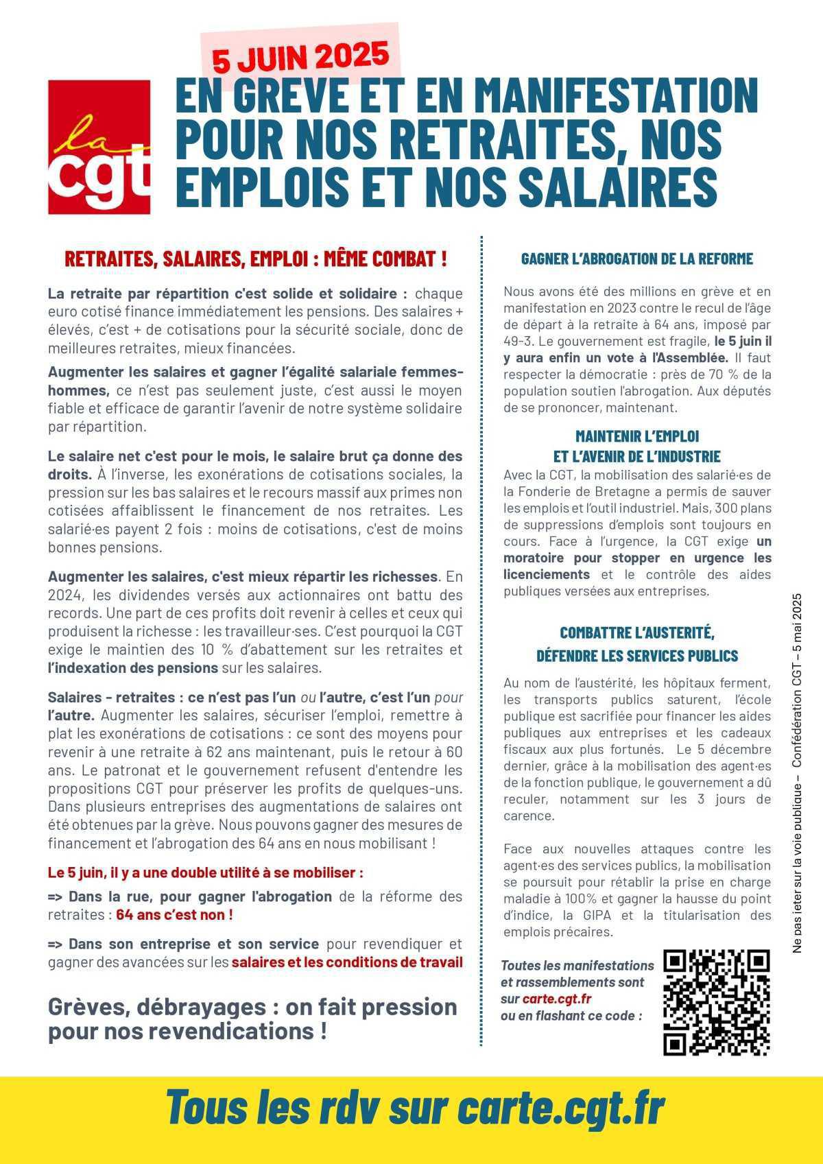 5 juin : en grève et en manifestations pour nos retraites, nos emplois et nos salaires