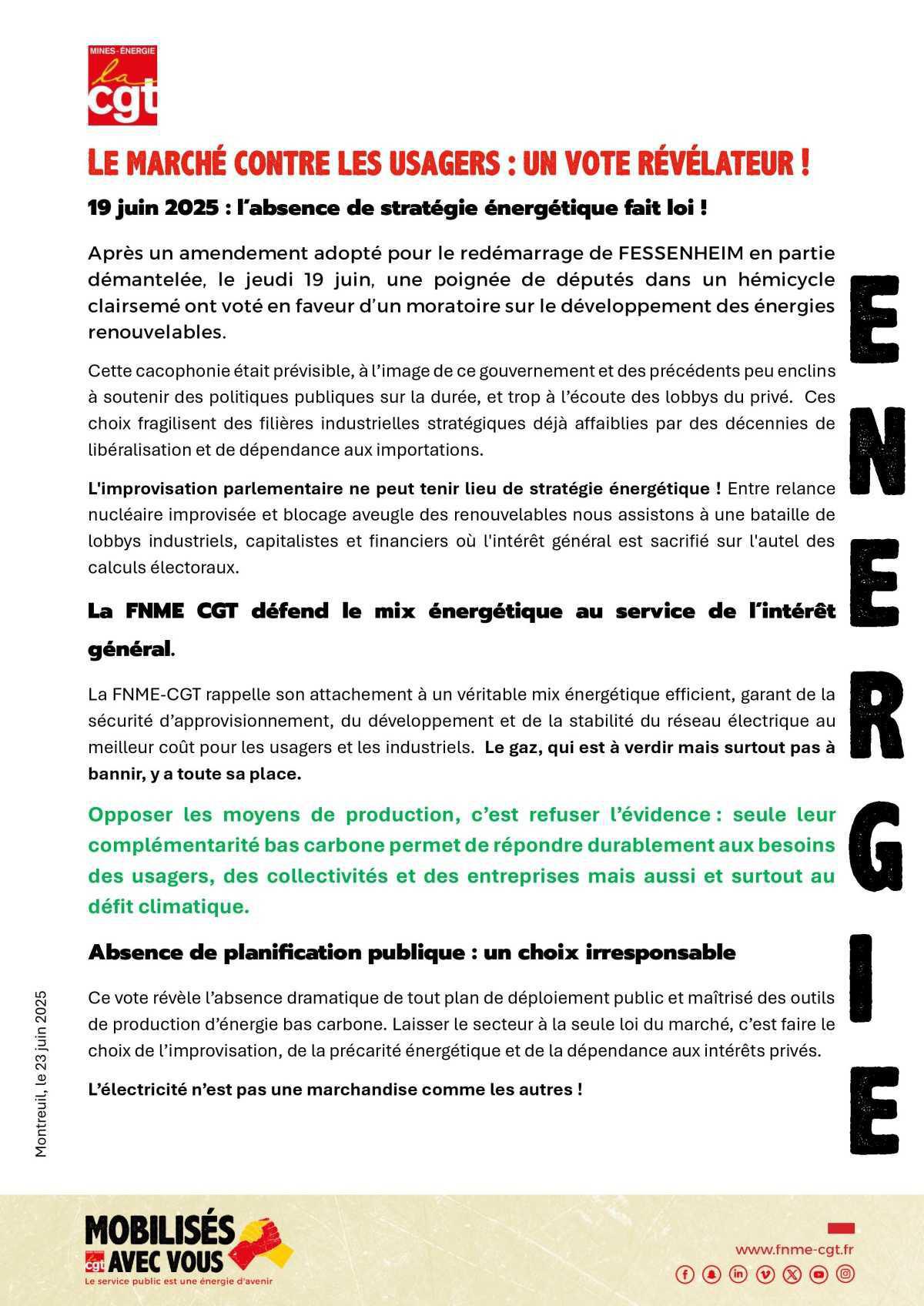 Le marché contre les usagers : un vote révélateur !