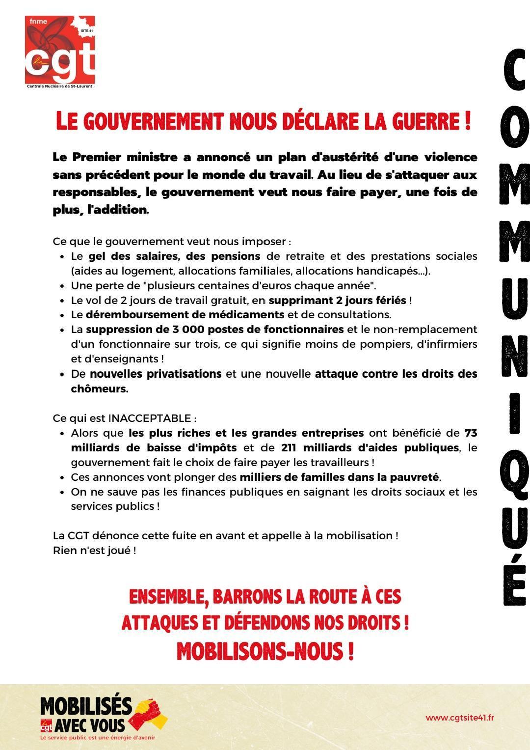 Le gouvernement nous déclare la guerre ! Le gouvernement nous déclare la guerre !