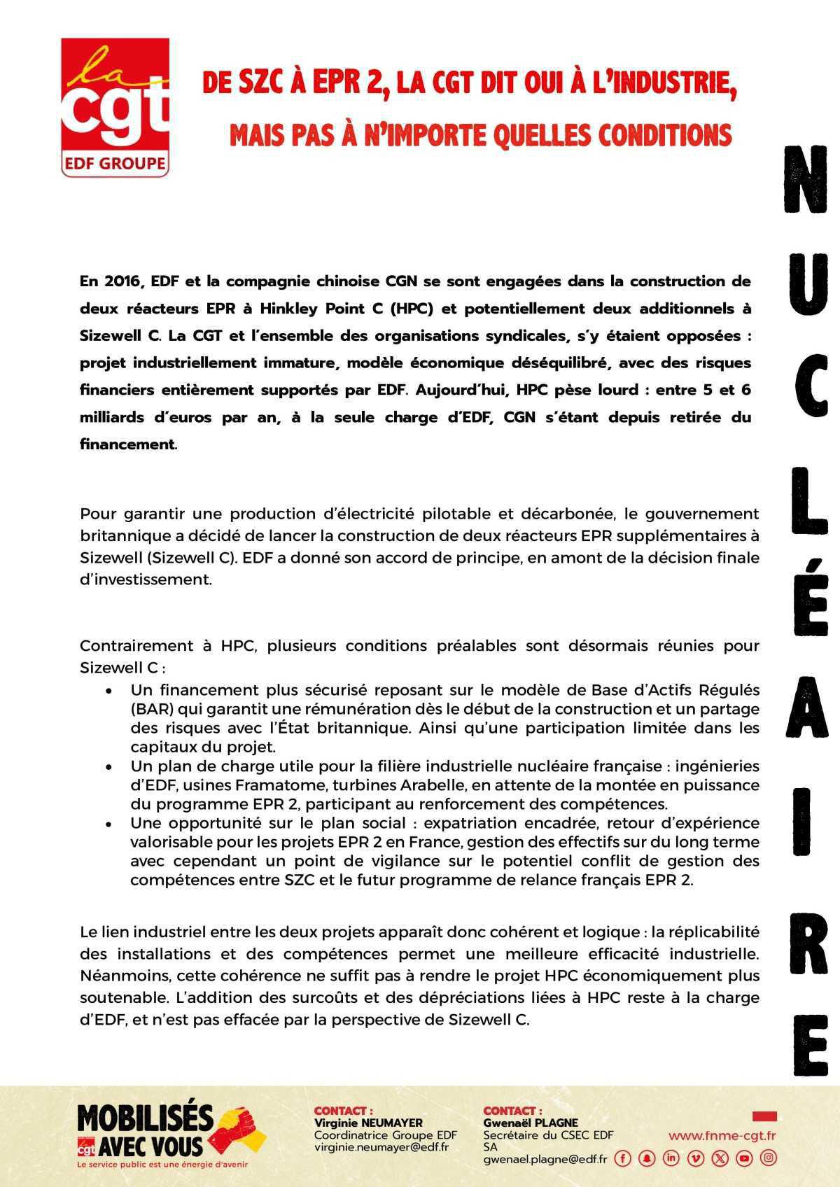 La CGT soutient Sizewell C : un nucléaire sous conditions